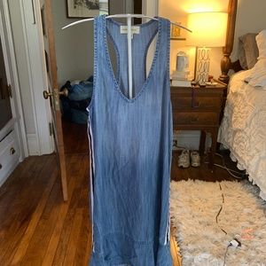 Cloth and stone for Anthropologie distressed racer stripe ruffle dress. Never wo